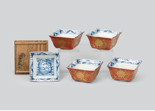 Eiraku Wazen, Square Mukozuke Dishes, circa 1860-1896