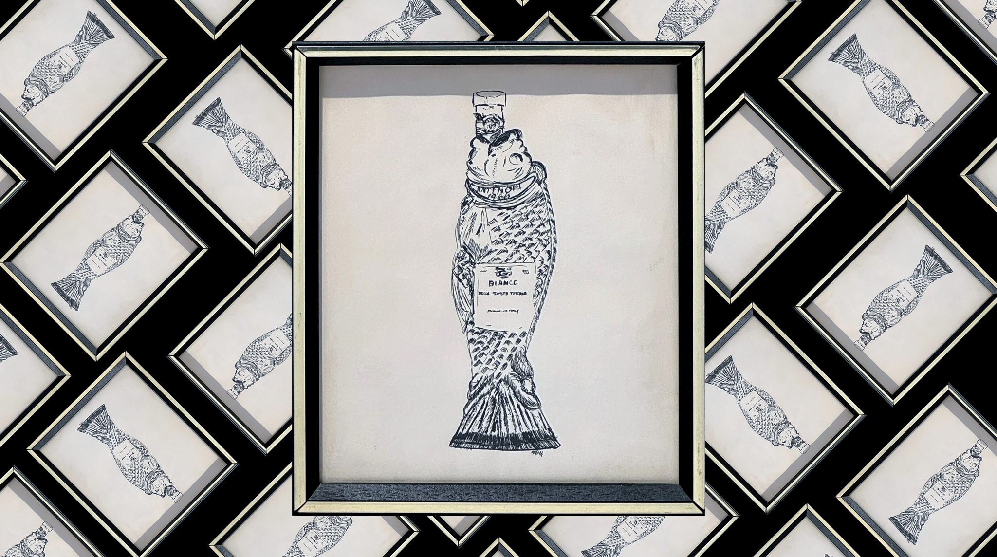 A Fish Bottle In Ink:  Italian Design Laid Flat